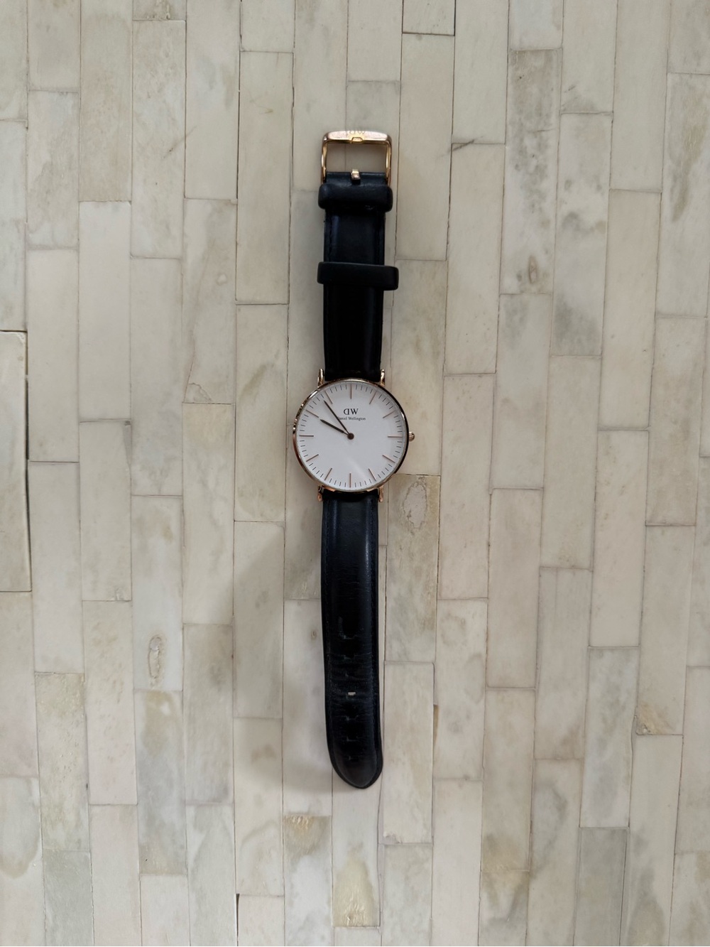 Daniel Wellington Black Leather Watch with Rose Gold Case